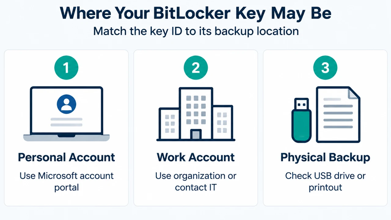 Comparison of three BitLocker recovery key storage locations