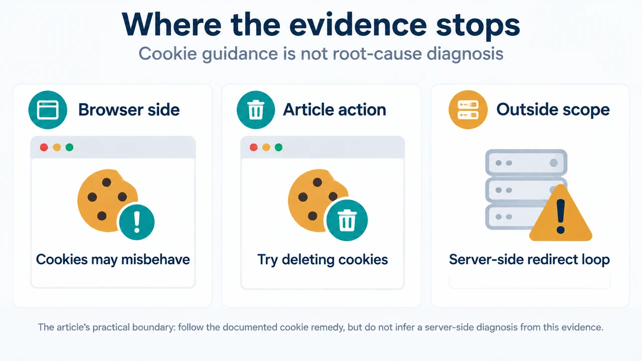 Evidence boundary between cookie handling and server-side redirect diagnosis