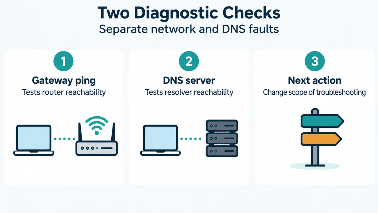 Comparison of gateway and DNS diagnostic checks