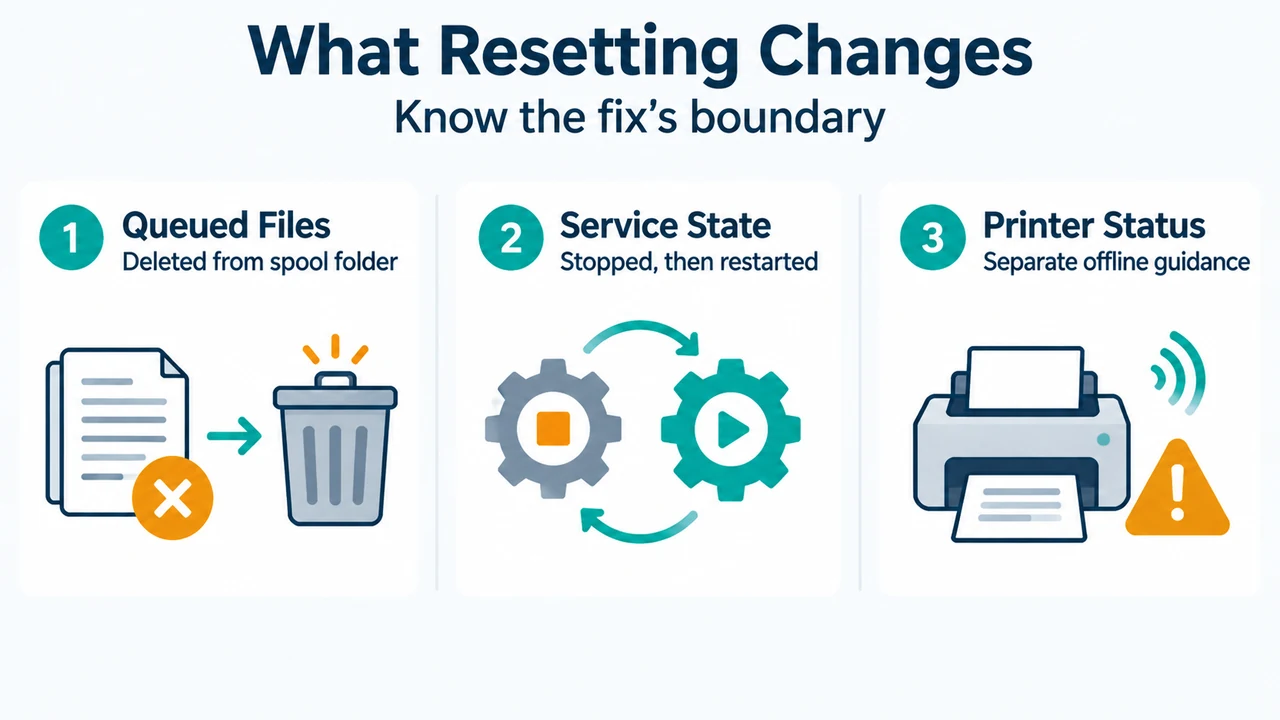 What a print spooler reset affects and does not affect