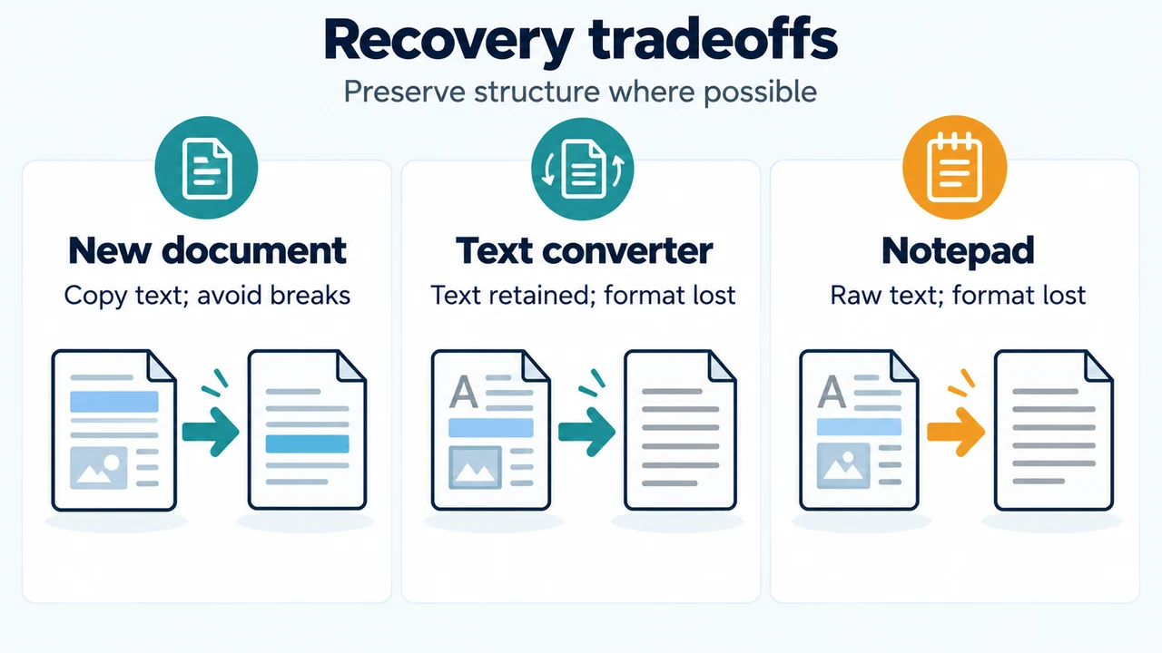 Comparison of Word recovery methods and their preservation limits.
