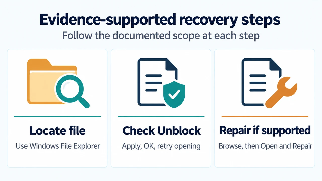 Documented sequence for checking Unblock and trying Open and Repair