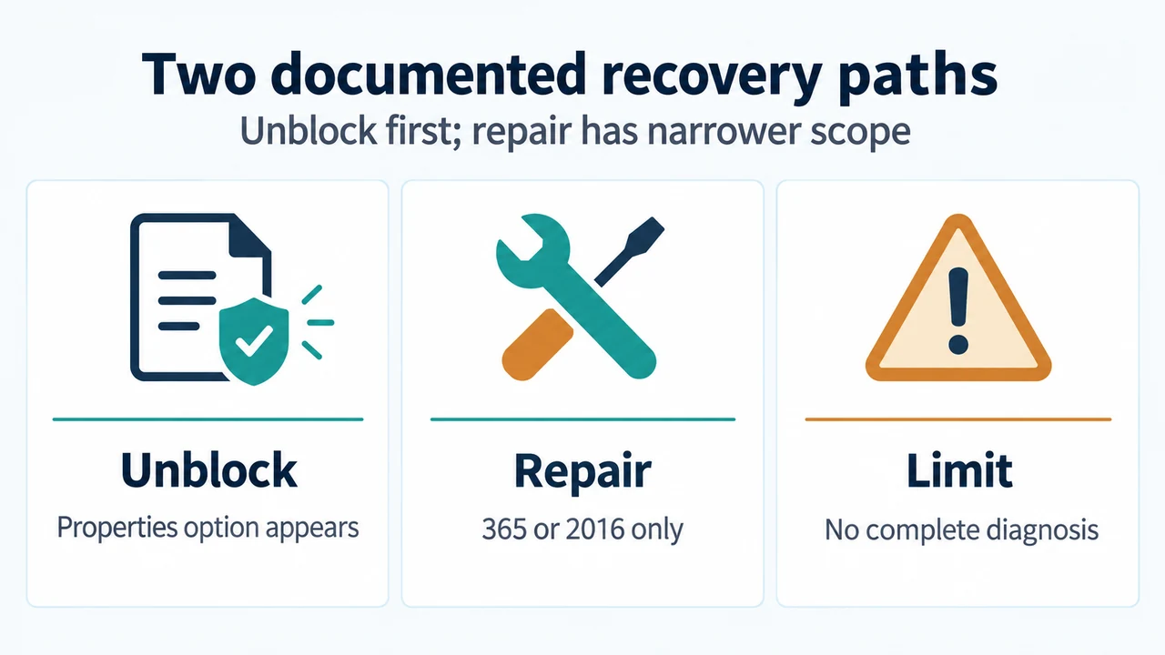 Comparison of PowerPoint file unblocking and Open and Repair paths