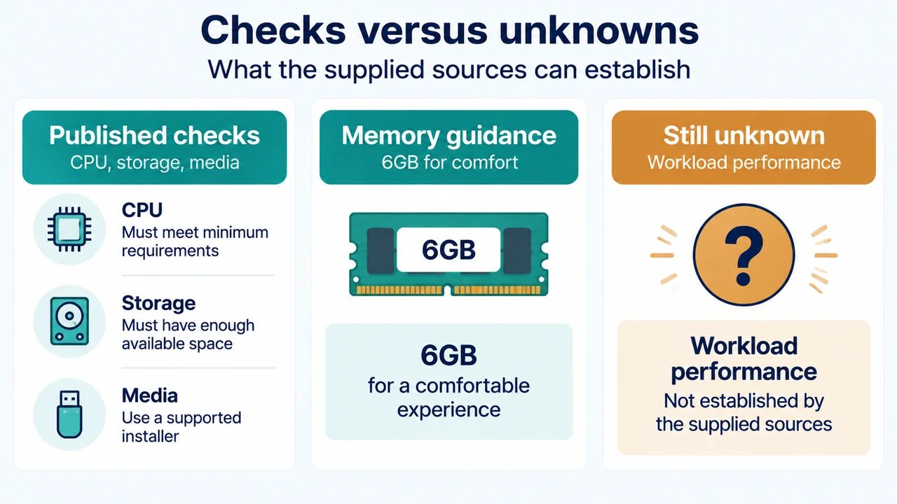 Documented Ubuntu hardware checks compared with performance questions the sources do not answer.