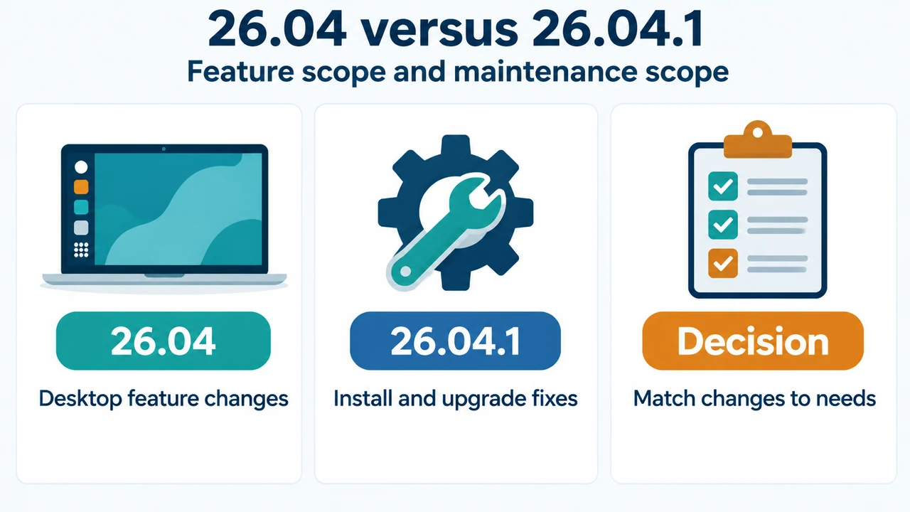 Comparison of Ubuntu 26.04 feature changes and 26.04.1 maintenance fixes