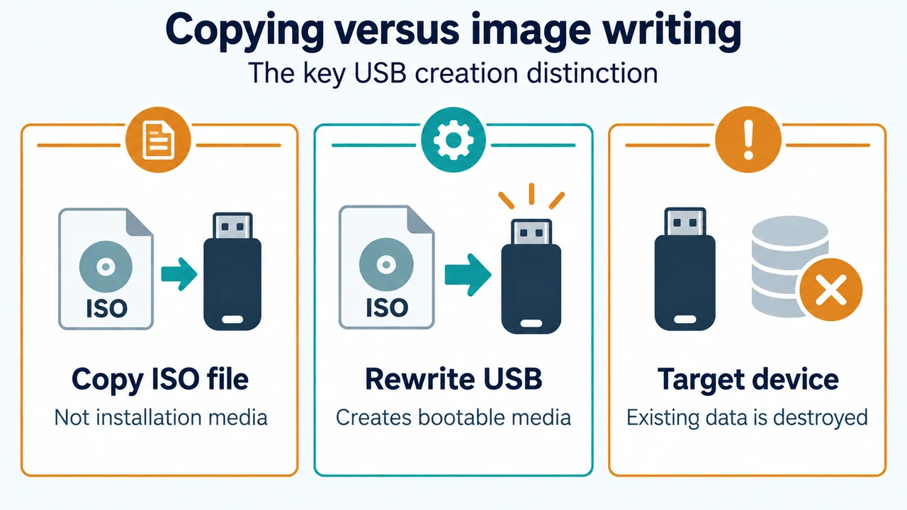 Comparison of copying an ISO file and rewriting a USB as Ubuntu installation media