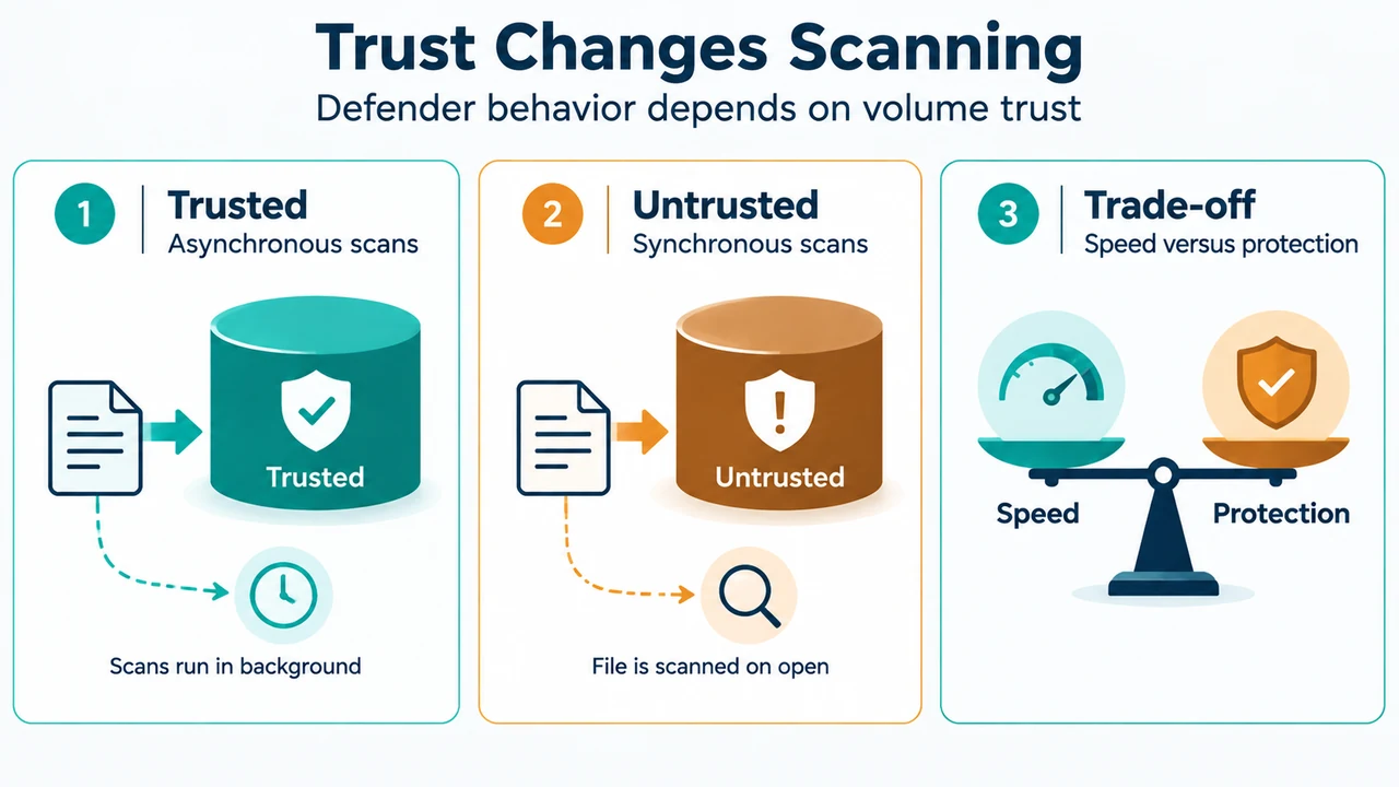 Trusted and untrusted Dev Drive scanning comparison