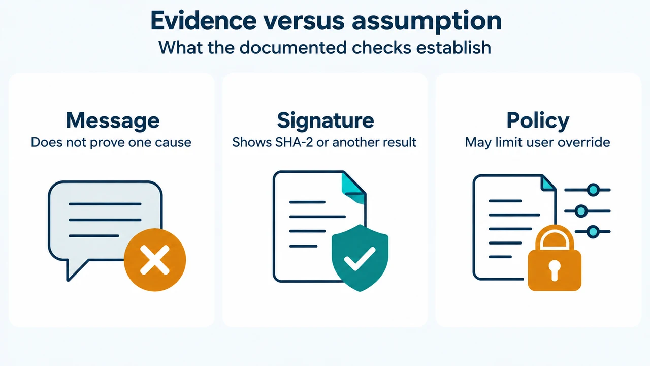 Comparison of documented evidence and unsupported conclusions
