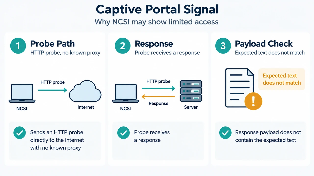 Comparison of normal NCSI response and captive portal conditions