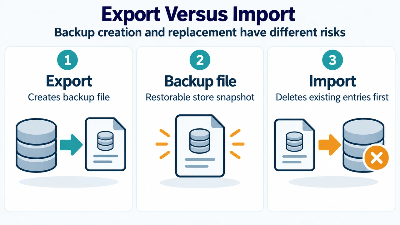Conceptual comparison of BCDEdit export and import and the replacement boundary