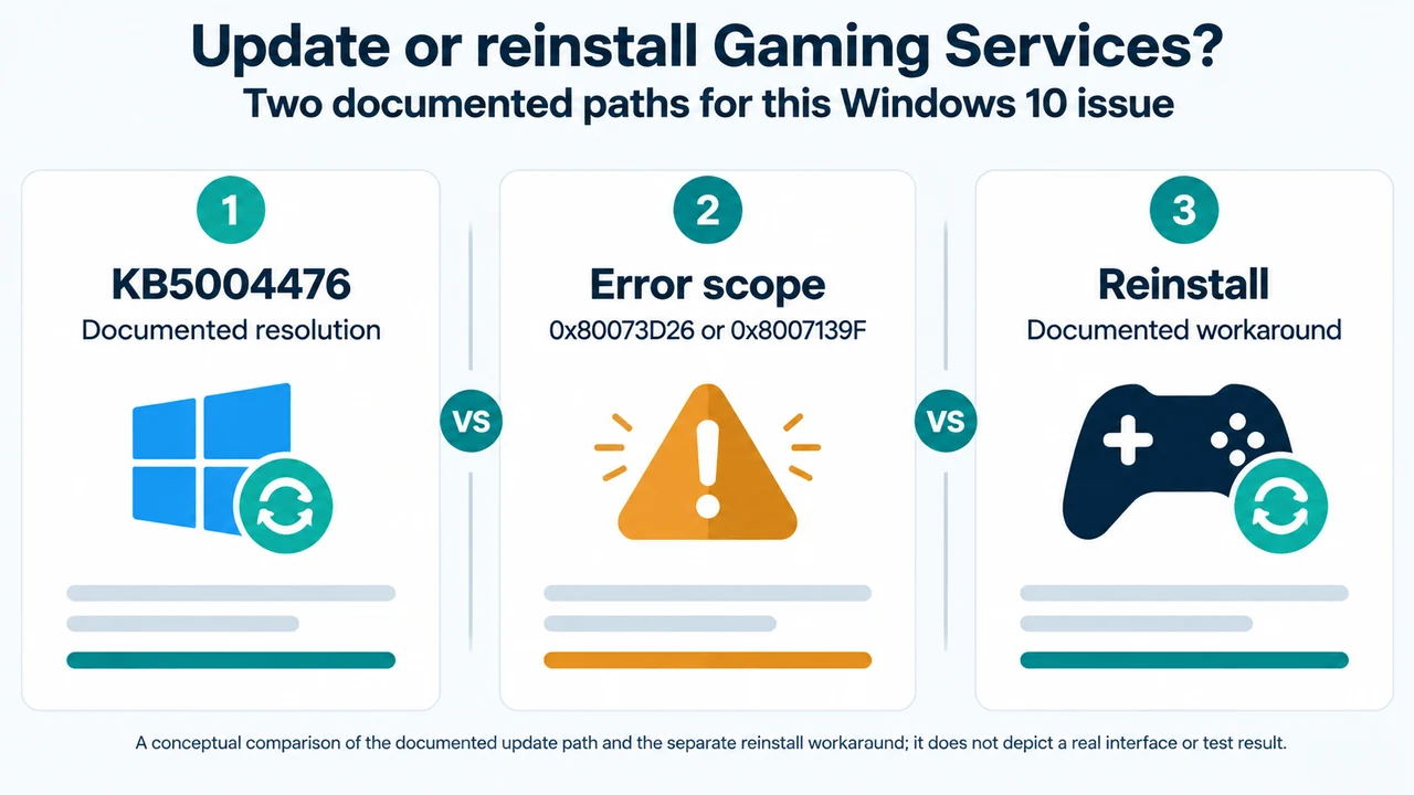 Comparison of the Windows 10 update resolution and Gaming Services reinstall workaround