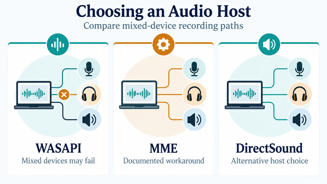 Comparison of Audacity audio hosts for USB input and onboard playback