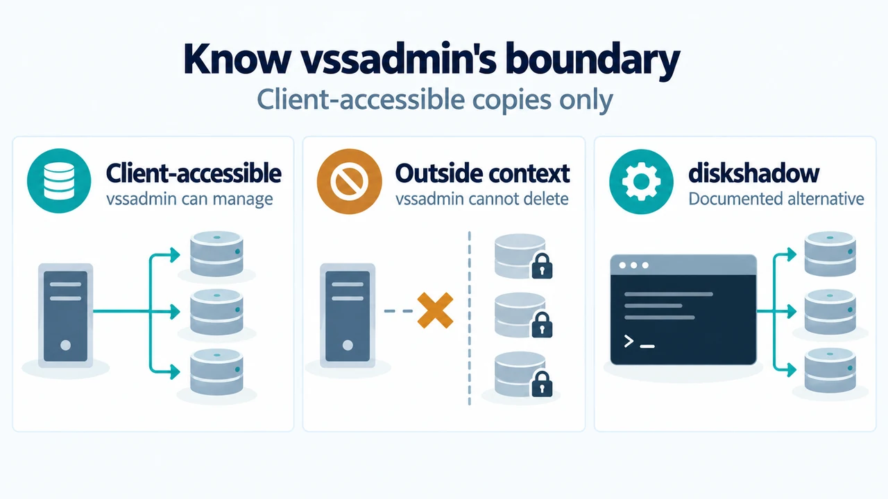 Comparison of vssadmin scope and diskshadow boundary for shadow copies