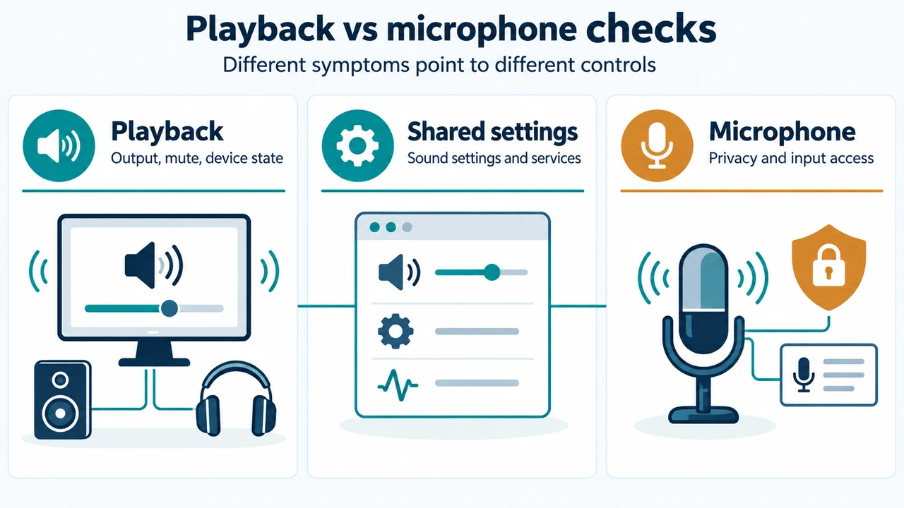 Comparison of Windows playback and microphone troubleshooting controls