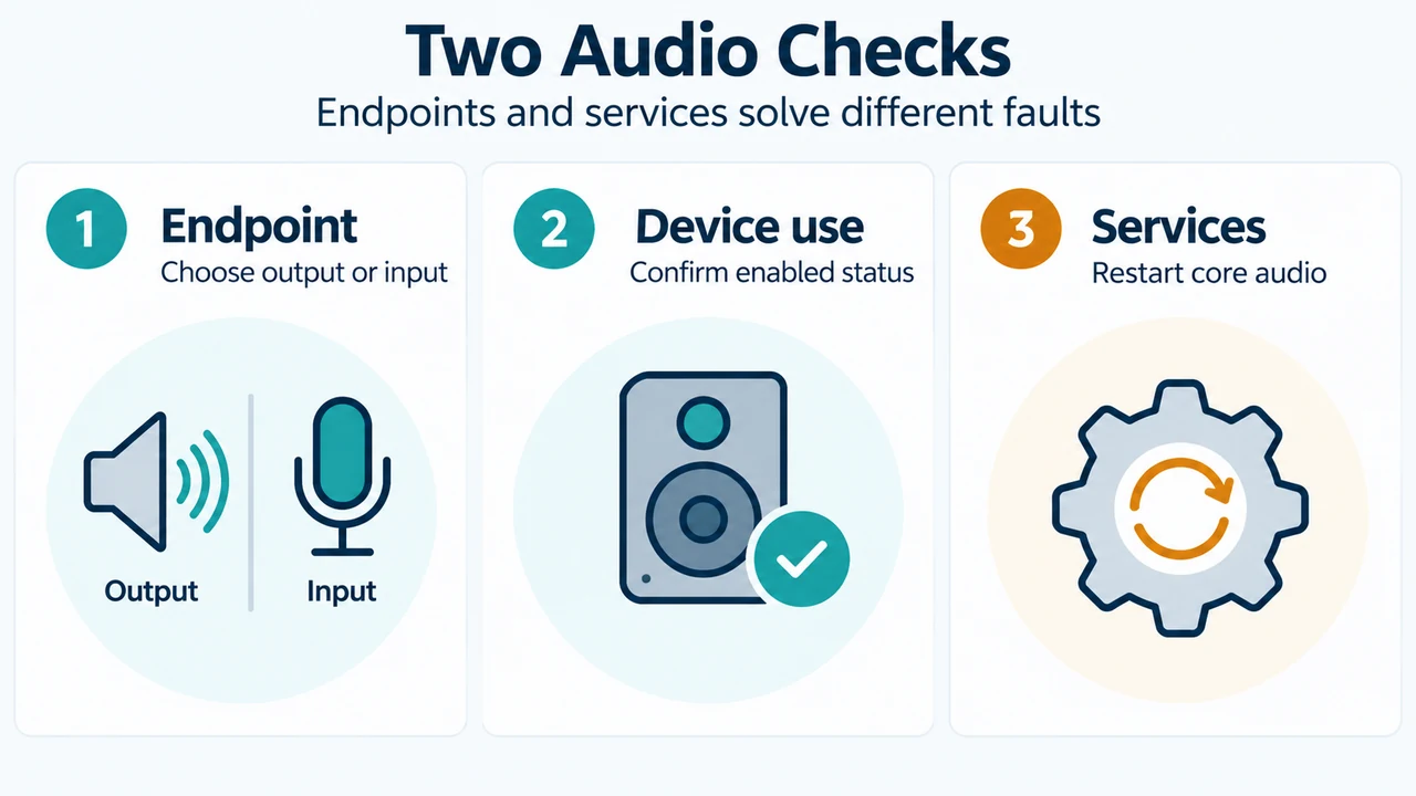 Comparison of audio endpoint checks and service restarts